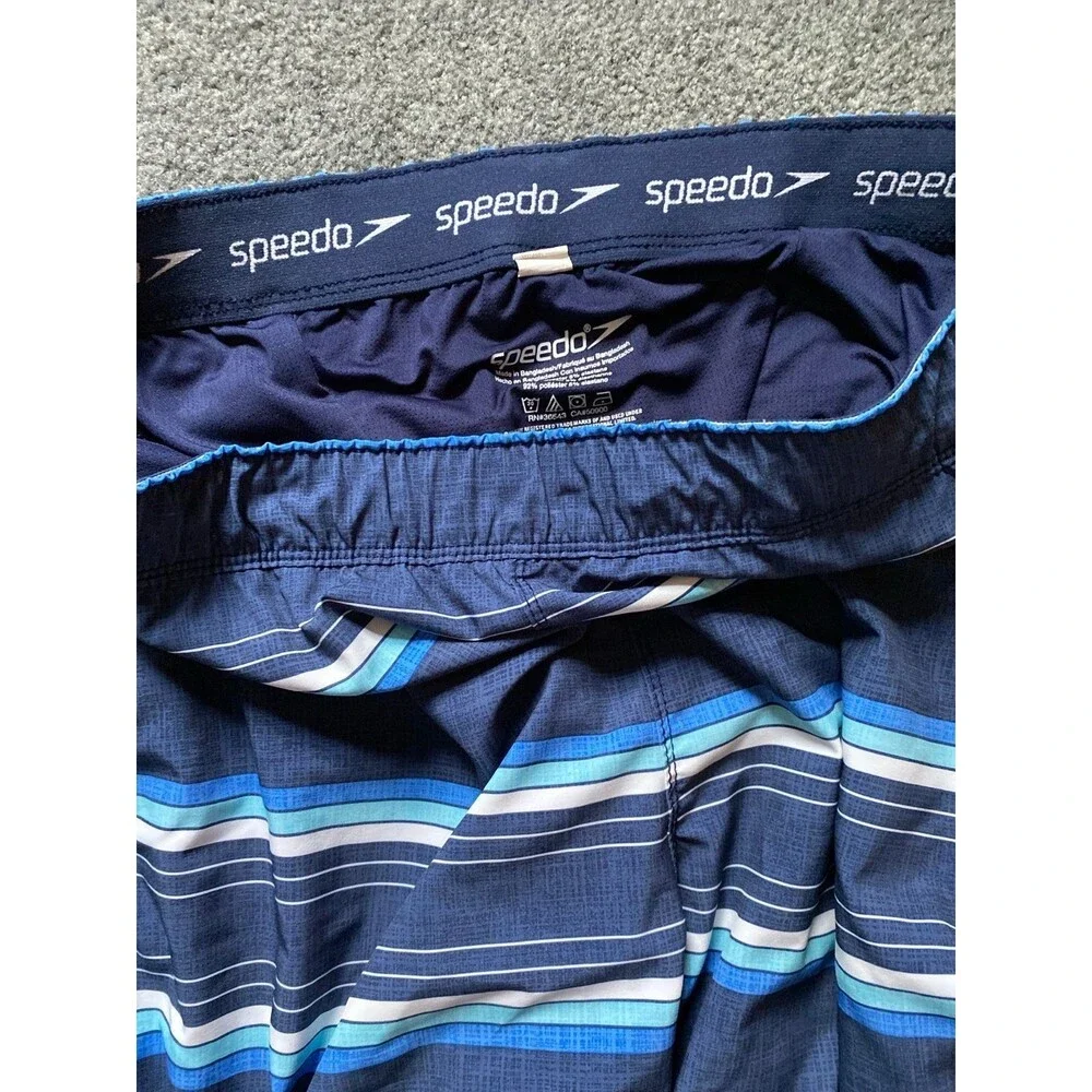 Speedo Two Men’s blue stripped bathing suit.